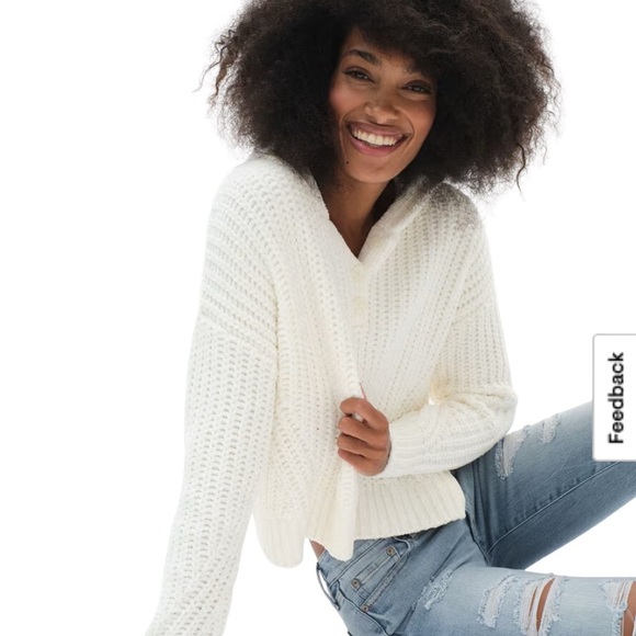 Aeropostale Chenille Henley Hoodie Cream XL Cozy Soft Pullover Sweater - Picture 3 of 10